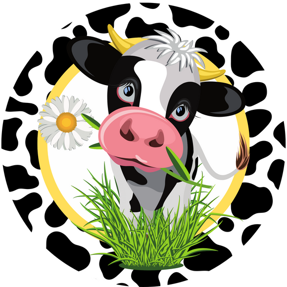 Cute Cow and Daisy Metal Round Sign (Choose size)