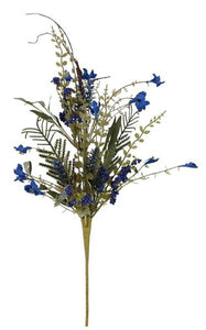 24"Oal Paper Flower/Eva Leaf/Beads Spray Royal Blue