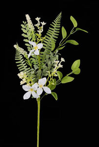 20"L Flower/Bead Cluster/Fern Spray White