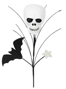 12.5"L Glitter/Skull/Bat/Star Grass Pick Black/White