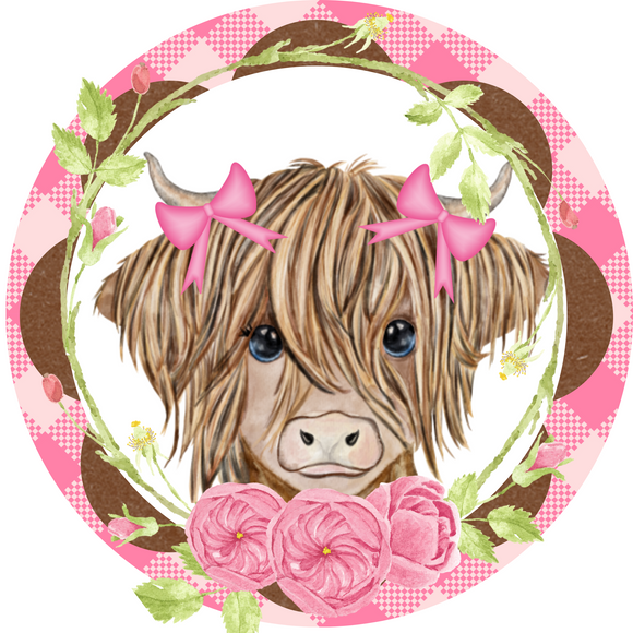 Highland Cow Rose Metal Round Sign (Choose size)