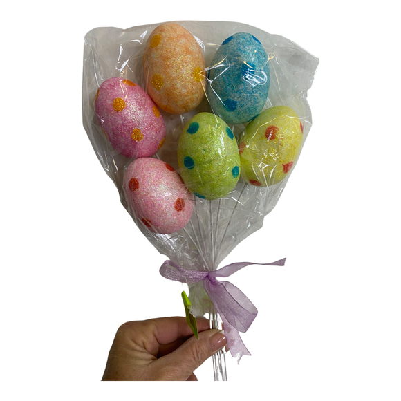 Pastel Polkadots Glitter Egg Pick 6pc