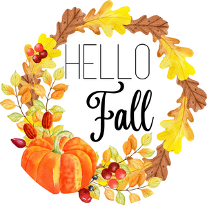 Hello Fall Leaves Wreath Sign (Choose size)