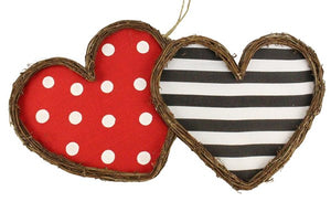 22"L Vine Dots/Stripe Double Heart Red/Black/White/Natural