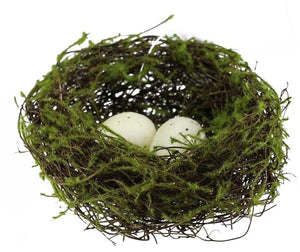 5"Dia Angelvine/Flocking Bird Nest W/Egg Natural/Green/Beige
