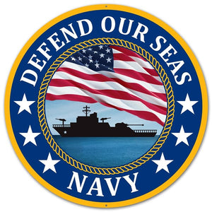 12"Dia Metal Defend Our Seas Navy Blue/Red/White/Yllw/Blck