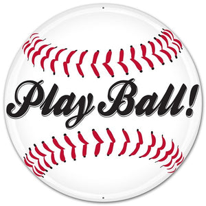 12"Dia Metal Play Ball! Baseball Sign White/Black/Red