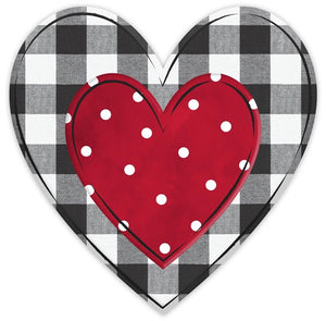 12"H X 12"L Metal/Embossed Checked Heart Black/White/Red