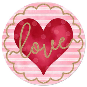 12"Dia Metal/Glitter Love/Heart Sign Pale Pink/Red/White