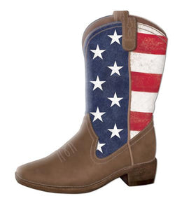 12.5"H American Flag Cowboy Boot Red/White/Blue/Brown