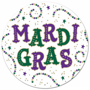 12"Dia Glitter Mardi Gras Sign White/Purple/Emerald/Gold