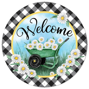 12"Dia Metal Welcome/Wheelbarrow Sign