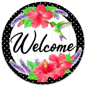 12"Dia Welcome W/Hummingbird Sign  Lavender/Pink/Grn/Blk/Wht