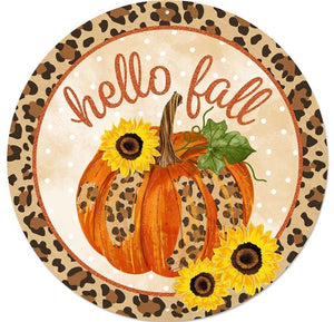 8"Dia Hello Fall W/Pumpkin/Sunflower Tan/Brown/Orange/Copper