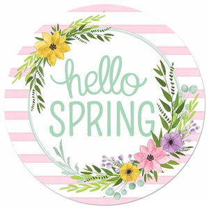 8"Dia Hello Spring Floral Wreath Wh/Pink/Mint/Grn/Ylw