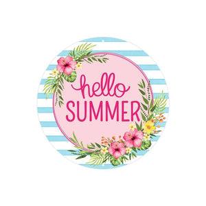 8"Dia Hello Summer Floral Wreath Wht/Pnk/Lt Blue/Ylw/Grn
