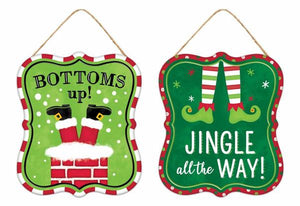 7"H X 6"L Christmas Asst Embossed Sign2 Asst: Red/Lime/Emerald