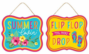 7"Lx6"H Embossed Tin Summer Sign 2 Assorted Styles