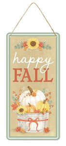 12"H X 6"L Happy Fall Sign Natural/Sage/Terracotta