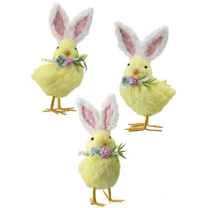 8.5" Chick with Bunny Ears - 3 Assorted