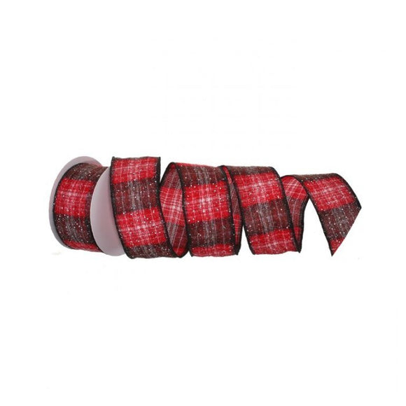 2.5X10 YARDS SNOWY PLAID RIBBON
