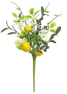 Lemon Blossom & Blue Berry Spray Yellow/Cream/Blue 21"