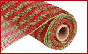10"X10Yd Thin Stripe Mesh Red/Lime W/Red/Lime Foil
