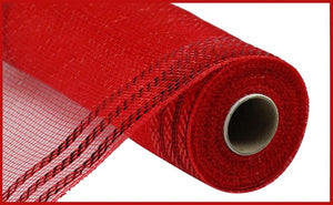 10.25"X10Yd Border Stripe Metallic Mesh Red W/Red Foil