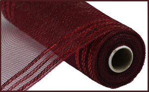 10.25"X10Yd Border Stripe Metallic Mesh Burgundy W/Red Foil