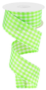 1.5"X10Yd Gingham Check Lime Green/White