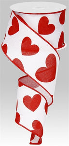 2.5"X10Yd Large Hearts On Royal White/Red