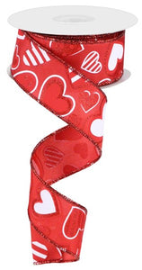 1.5"X10Yd Patterned Hearts Red/White