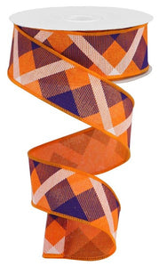 1.5"X10Yd Printed Plaid On Royal Orange/Purple/White