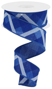 1.5"X10Yd Printed Plaid On Royal Royal Blue/White