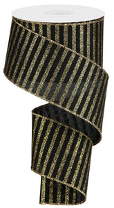 2.5"X10Yd Glitter Stripe On Royal Black/Gold
