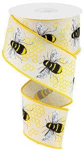 2.5"X10Yd Honey Bee On Royal Cream/Yellow/Black