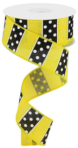 1.5"X10Yd Polka Dot/Stripes Sun yellow/blk/wh