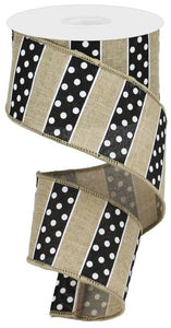 2.5"X10Yd Polka Dot/Stripes Lt Beige/Black/White