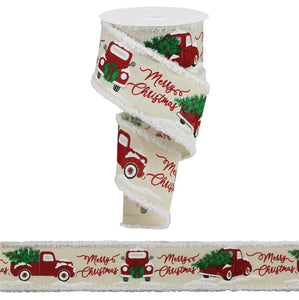 2.5"X10Yd Merry Christmas/Truck/Drift Cream/Red/Green
