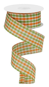 1.5"X10Yd Woven Gingham Check Orange/Moss/Ivory
