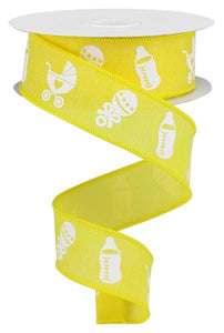 1.5"X10Yd Baby Items On Royal Yellow/White
