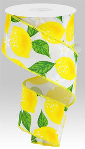 2.5"X10Yd Lemons On Royal  White/Yellow/Green
