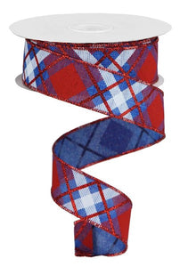 1.5"X10Yd Glitter Plaid On Royal Royal Bl/Red/Wh