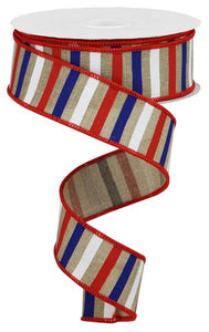 1.5"X10Yd Horizontal Stripe On Royal Lt Beige/Red/Blue/Wh