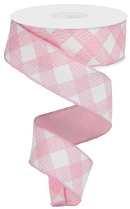 1.5"X10Yd Diagonal Check On Royal Light Pink/White