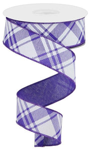 1.5"X10Yd Diagonal Stripe/Multi Check Purple/Wh