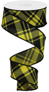 1.5"X10Yd Diagonal Stripe/Check On Royal  Yellow/Black