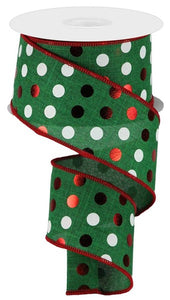 2.5"X10Yd Metallic Dots On Royal Emerald/Red/White