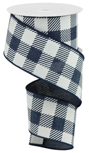 2.5"X10Yd Large Striped Check On Royal Navy Blue/White