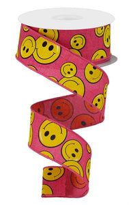 1.5"X10Yd Smiley Face On Royal Hot Pink/Yellow/Black